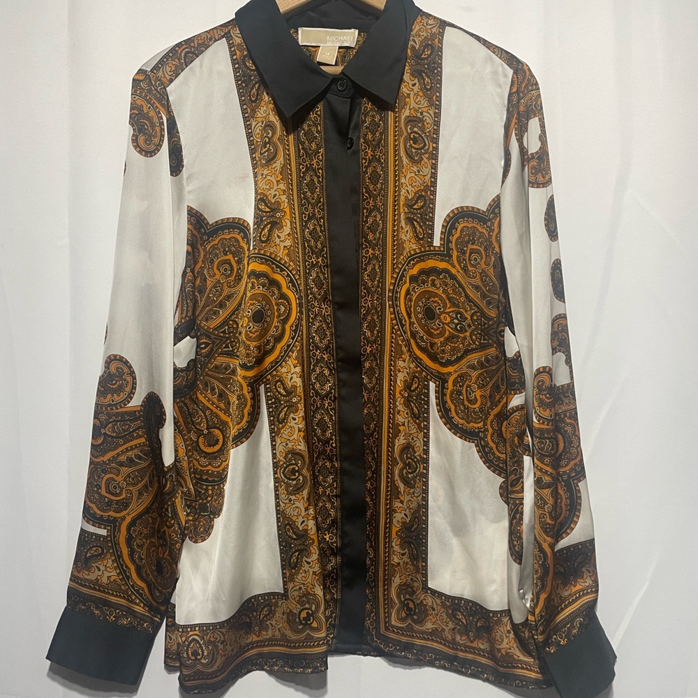 Michael Kors White & Gold Paisley Button-Up Camisole Top